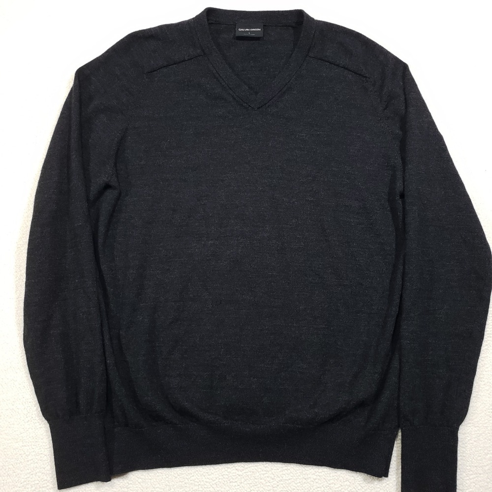 Galvin Green Sweater Mens L Gray Merino Wool‎ V-neck Golf Pullover 906656